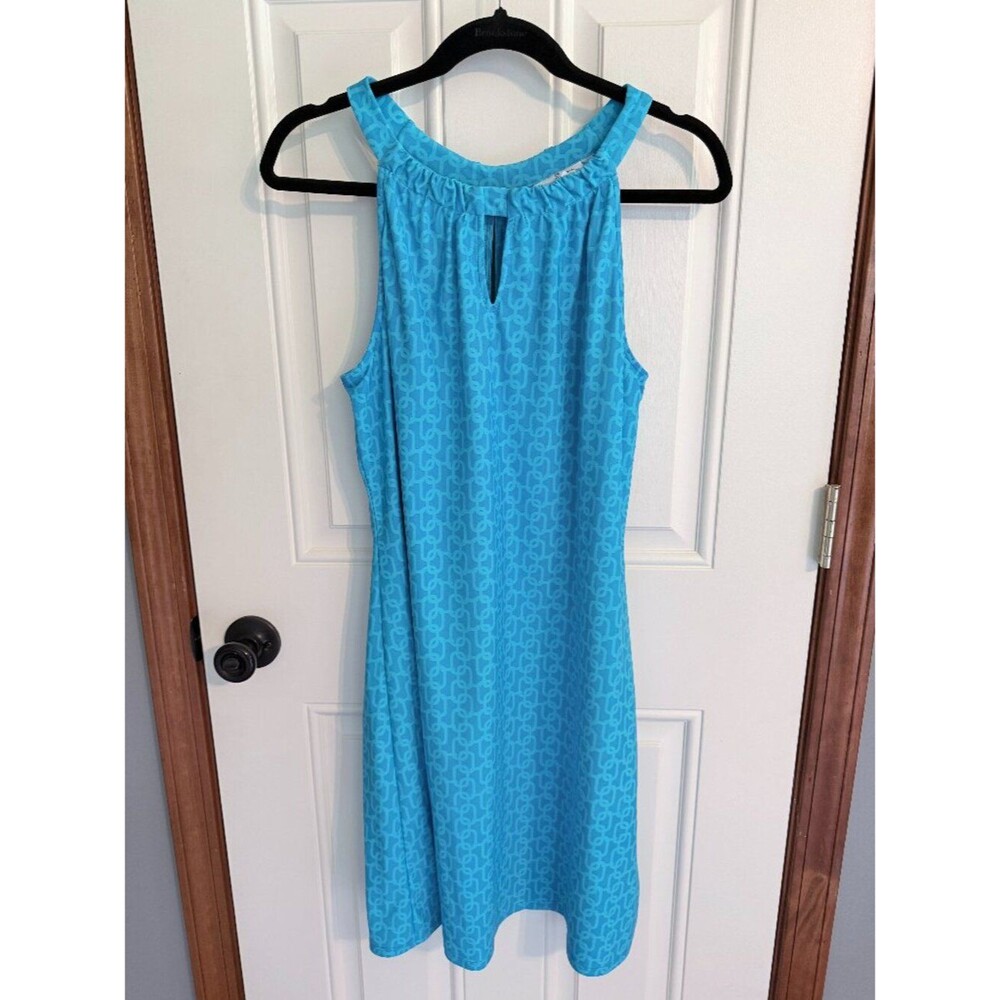 Jude Connally "Lisa" Dress Turquoise Blue Geometric Halter Keyhole Dress L
